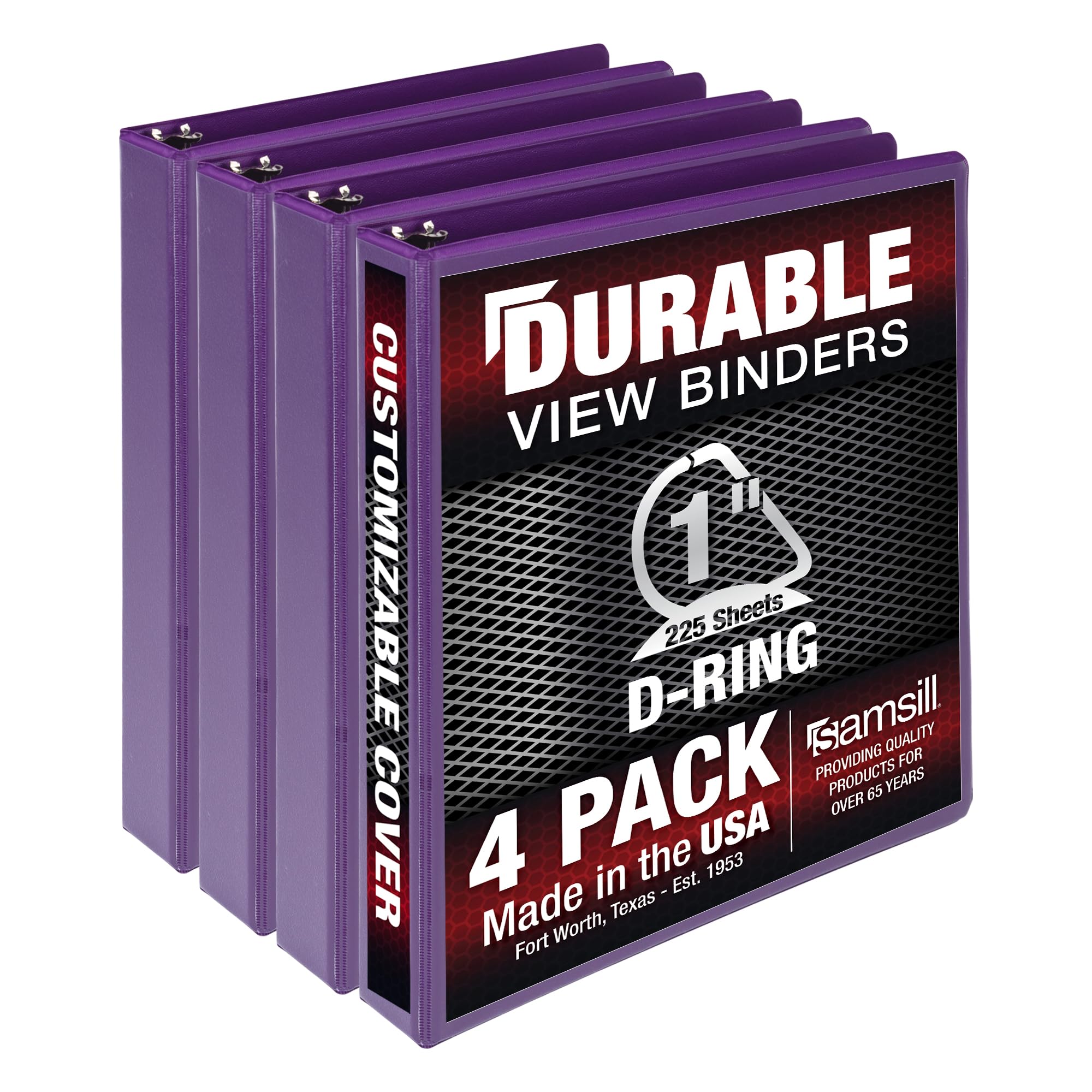 Samsill Durable 1 Inch Binder, Made In Usa, D Ring Binder, Fsc 100% Recycled Chipboard,Purple, 4 Pack