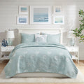 Harbor House Seaside Reversible Cotton Quilt Set Coastal Clam, Starfish, Coral Embroidery, All Season, Pre-Washed Coverlet Beddi