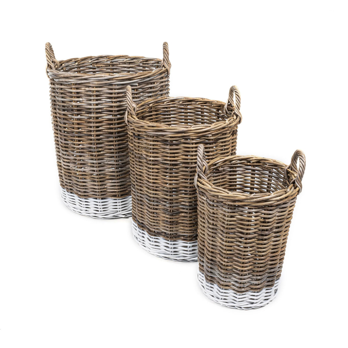 happimess Ternion 3Piece Nesting Rattan Storage Baskets, Kubu Gray/White
