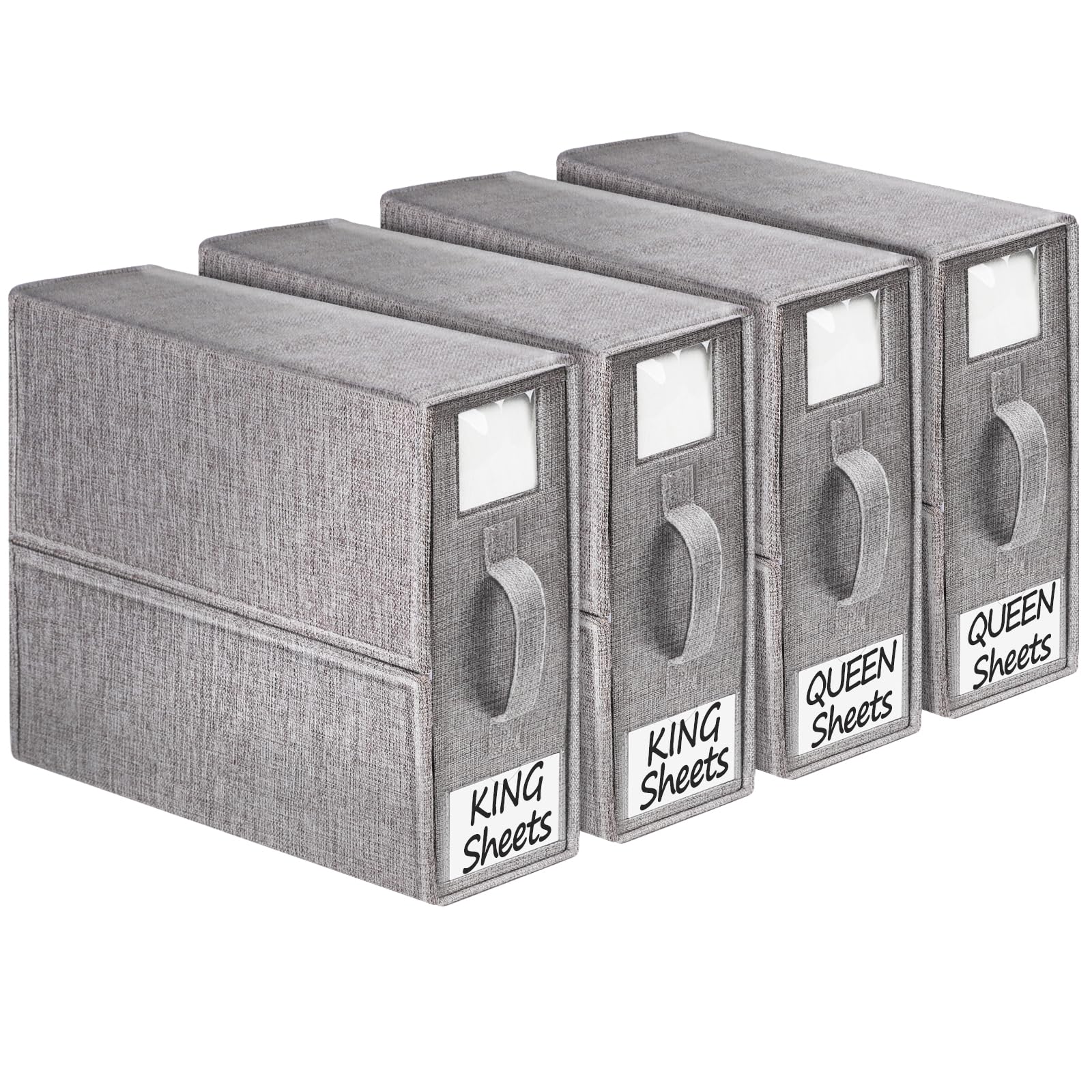 BUFOR Sheet Organizer for Linen Closet, Foldable Bed Sheet Organizers and Storage, (Queen & King Size) Sheet Storage Box (Grey, 