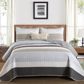 Dinjoy Boho Striped Quilt California King Quilt Sets,Grey Cal King Bedspread Oversized Quilt Set California King Size Spring Bed