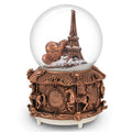 QTKJ Paris Snow Musical Globe with Color Changing LED Lights, Eiffel Tower Snow Globe with Merry-go-Round Base, 100mm 6 Tall Sou