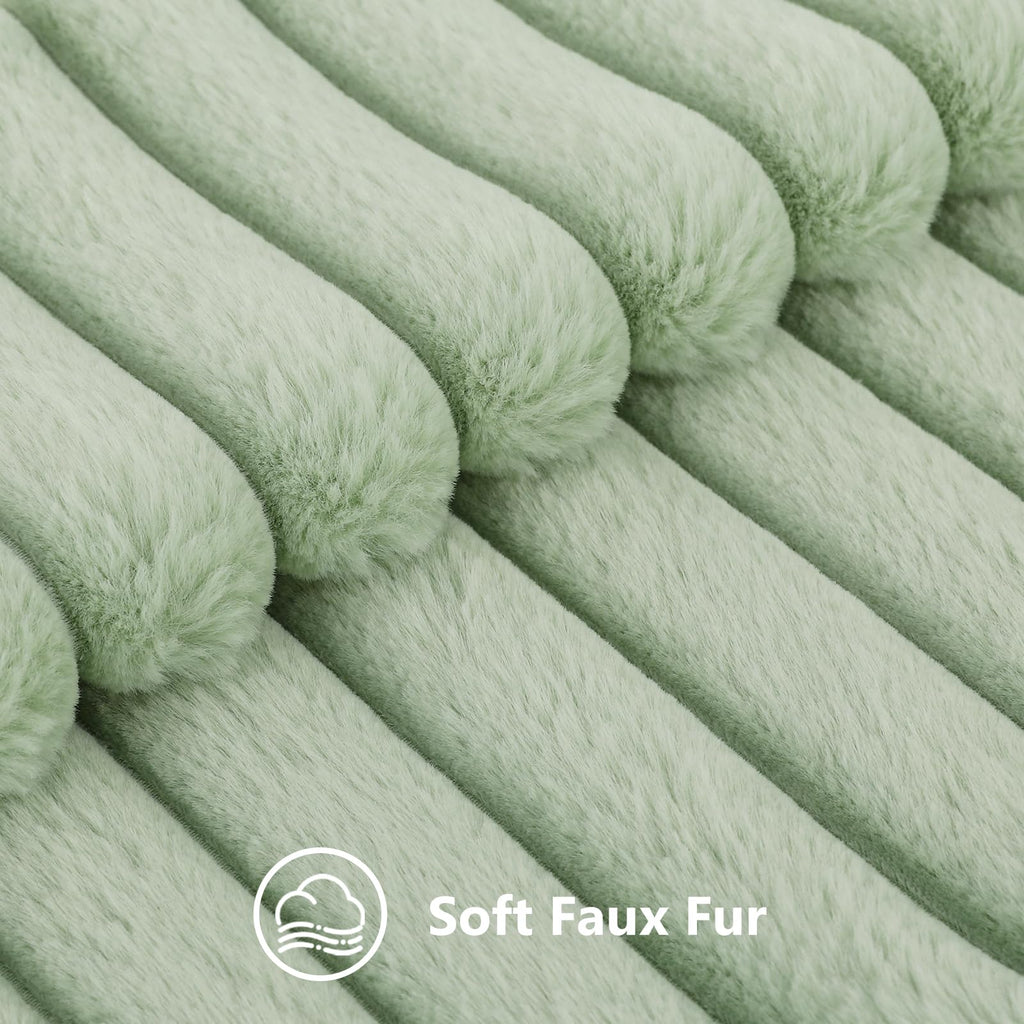 Decoruhome Faux Fur Spring Throw Pillow Covers 12X20 Set Of 2, Decorative Soft Plush Striped Lumbar Couch Pillow Covers With Velvet Back For Sofa, Bed, Living Room, Sage Green