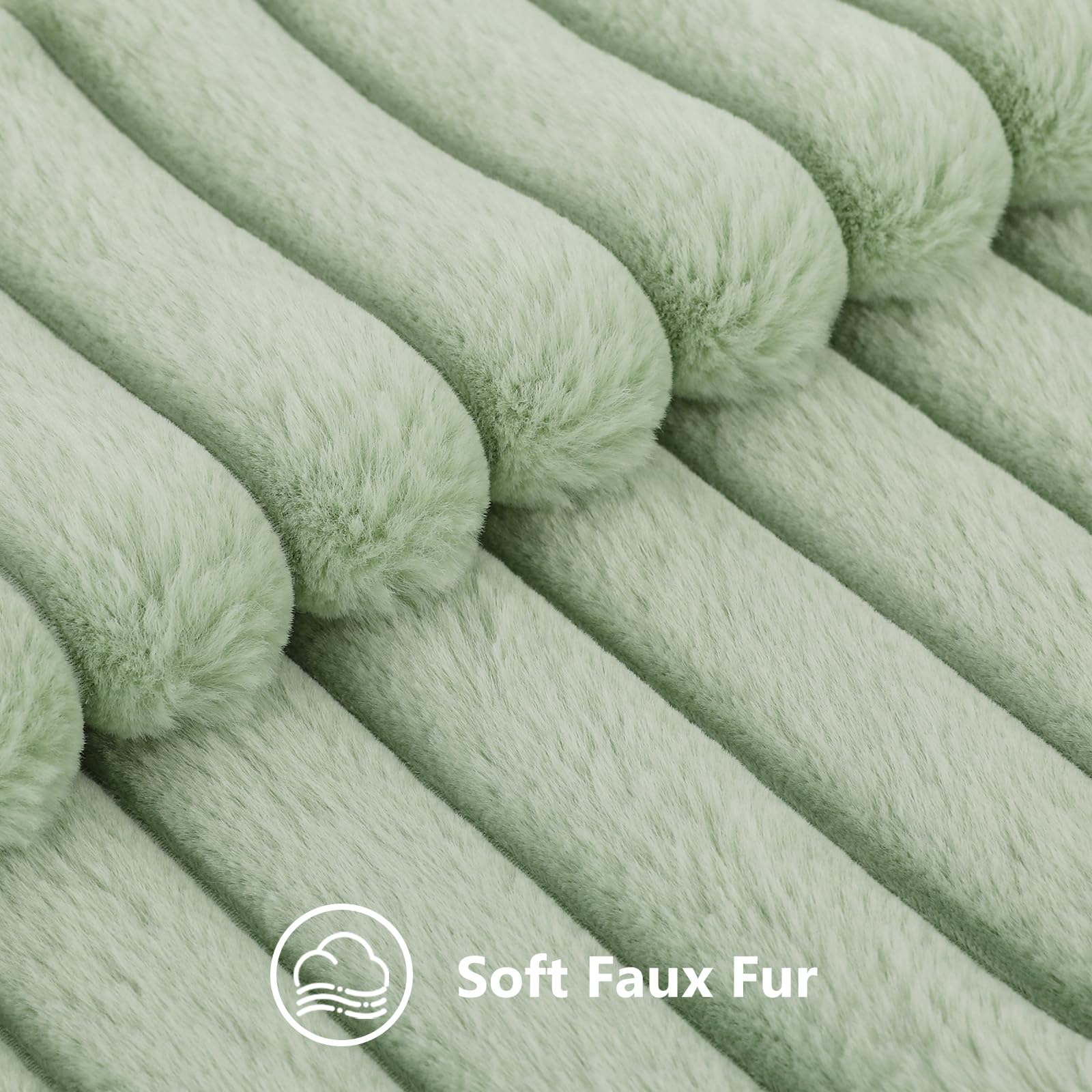 Decoruhome Faux Fur Spring Throw Pillow Covers 12X20 Set Of 2, Decorative Soft Plush Striped Lumbar Couch Pillow Covers With Velvet Back For Sofa, Bed, Living Room, Sage Green