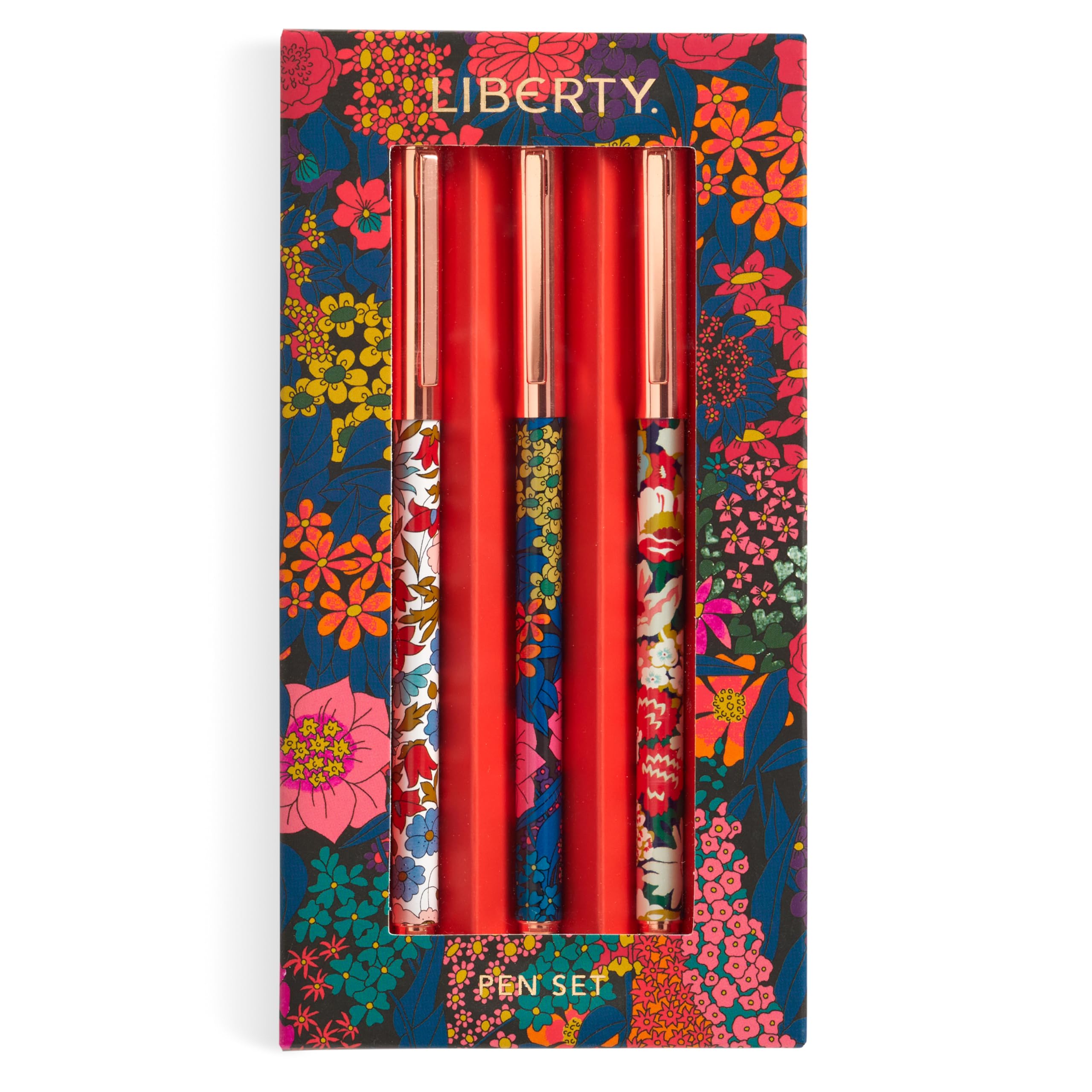 Galison Liberty Everyday Floral Pen Set - Includes 3 Black Ink Ballpoint Pens And Hinged Gift Box, Stylish Writing Pens Featurin