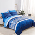 Kakijumn 7 Piece Bed In A Bag Stripe Comforter Set Queen Size, White And Blue Patchwork Striped Comforter And Sheet Set, All Sea