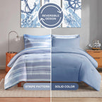 Codi King Size Bedding Comforter Sets With Sheets, Blue White Striped Bed In A Bag Reversible For All Seasons, Modern Cationic D
