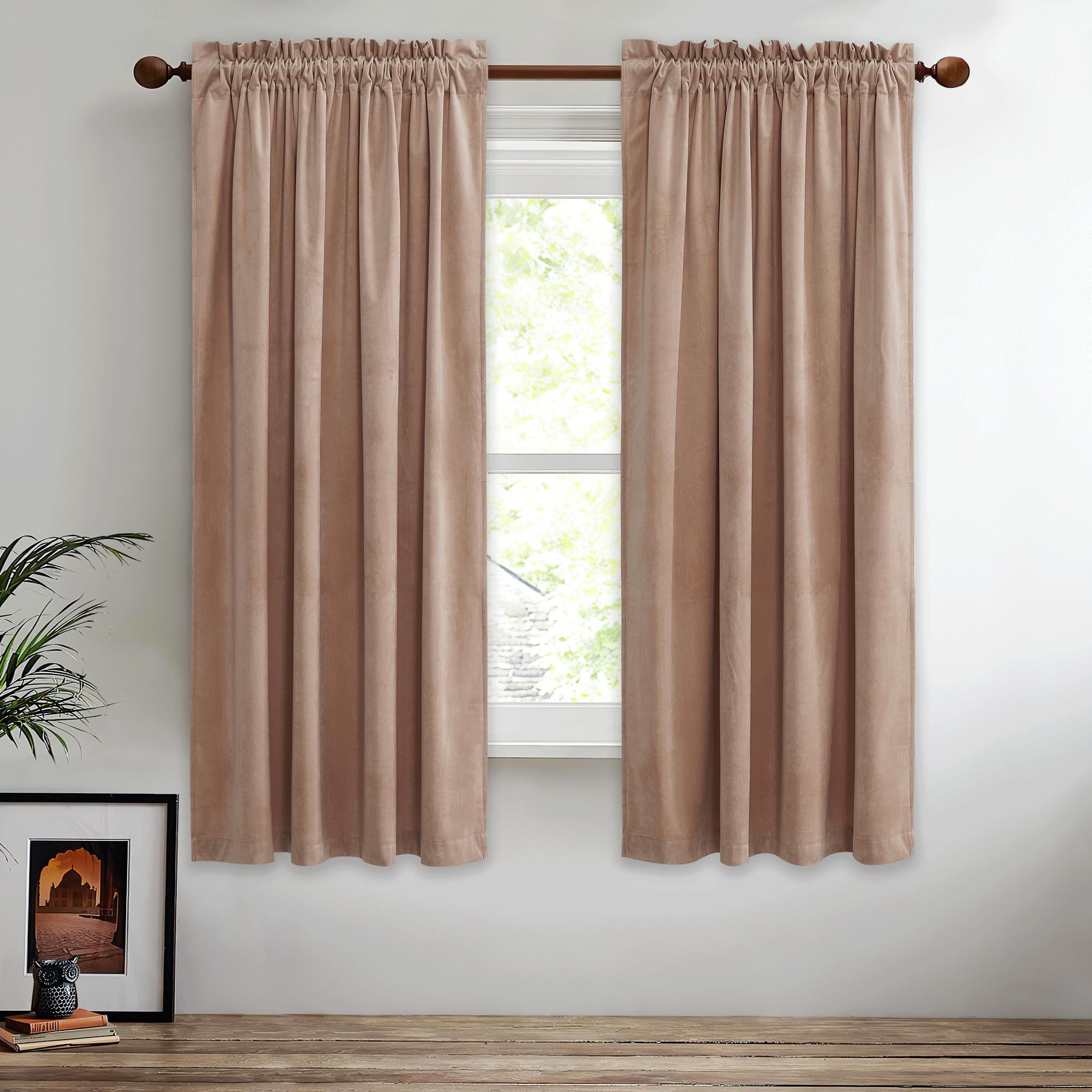 Stangh Girls Bedroom Velvet Curtains 63 Inch Length - Rod Pocket Top Soft Luxury Window Drapes Room Darkening Privacy Protect Pa