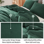 Avelom Dark Green Seersucker Queen Comforter Set (90X90 Inches), 3 Pieces-100% Soft Washed Microfiber Lightweight Comforter With 2 Pillowcases, All Season Down Alternative Comforter Set For Bedding