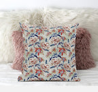 HomeRoots Light Blue Red 20' Red Indigo Roses Zippered Suede Throw Pillow
