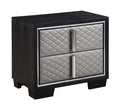 Acme Nicola 2 Drawers Wooden and Faux Leather Nightstand in Silver and Black