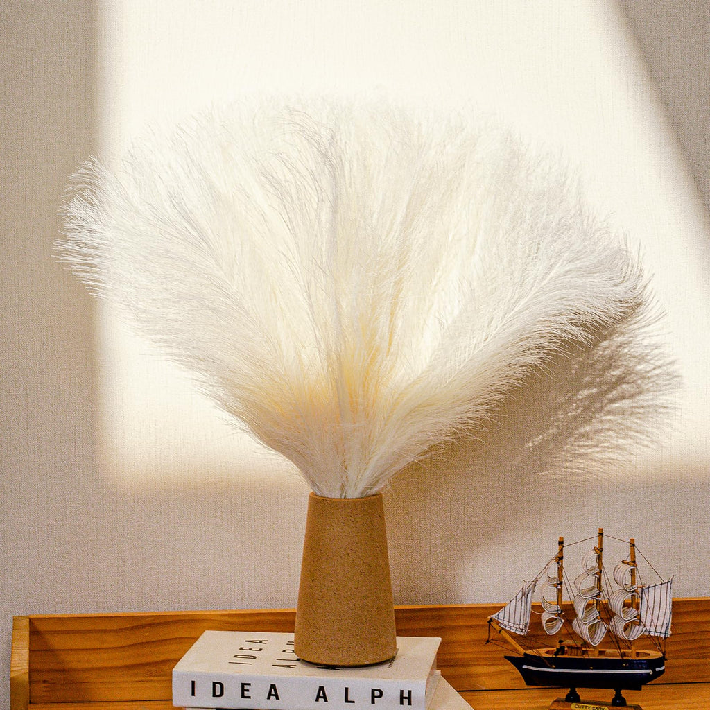 Bnecnet 10 Stems White Pampas Grass Fluffy - 17.7'' Faux Pampas Grass Decor Small Pampas Grass Fluffy Pompas Floral Arrangement