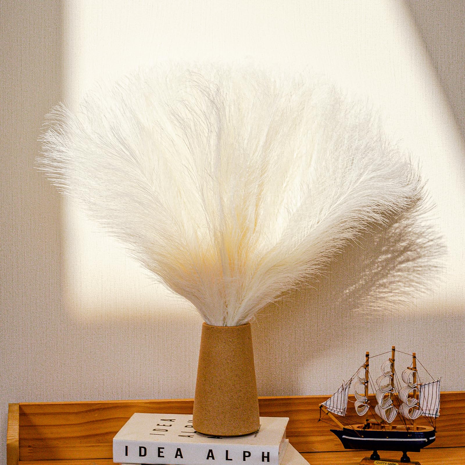 Bnecnet 10 Stems White Pampas Grass Fluffy - 17.7'' Faux Pampas Grass Decor Small Pampas Grass Fluffy Pompas Floral Arrangement