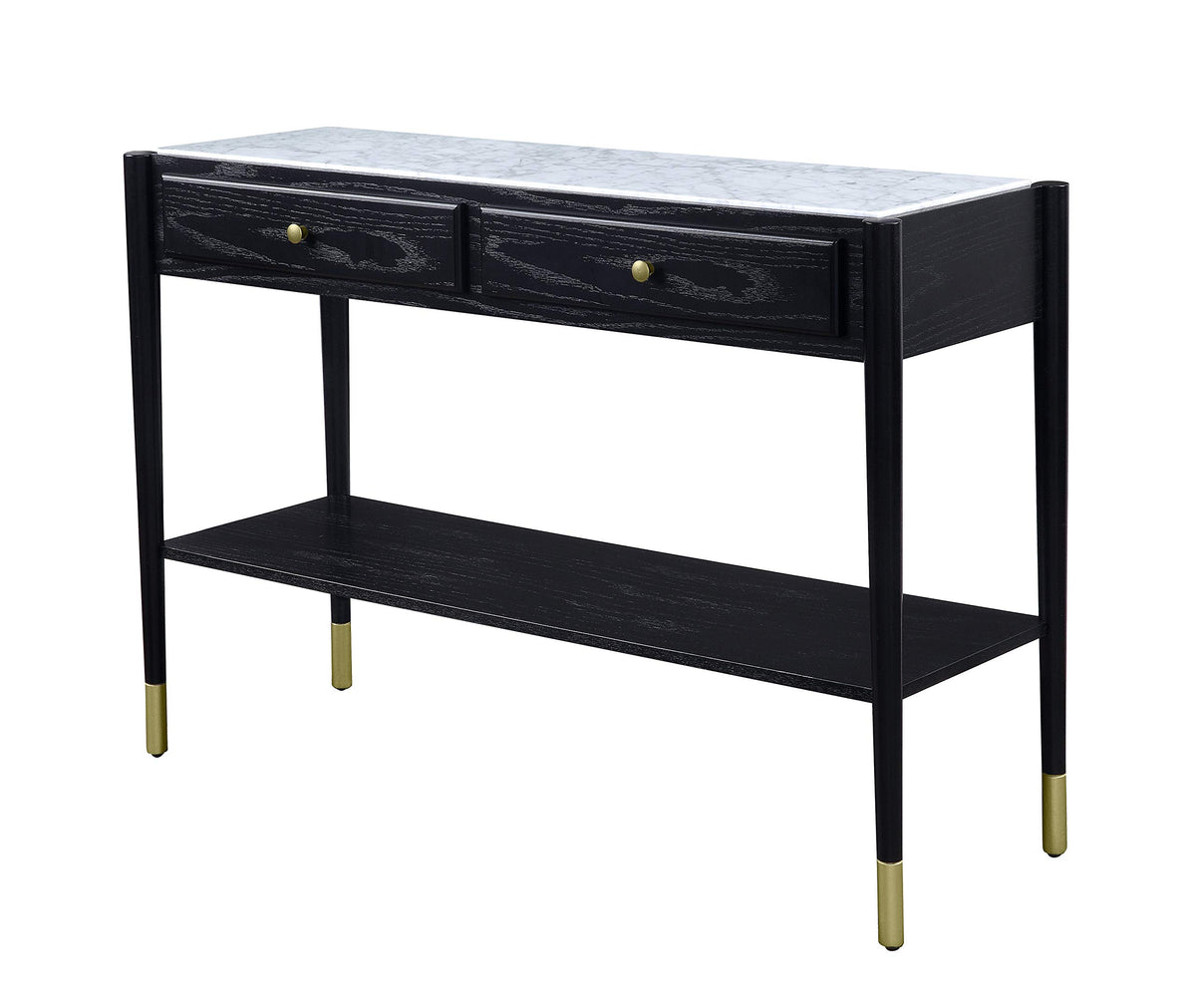 Acme Atalia 2-Drawer Marble Top Sofa Table With Bottom Shelf In Black