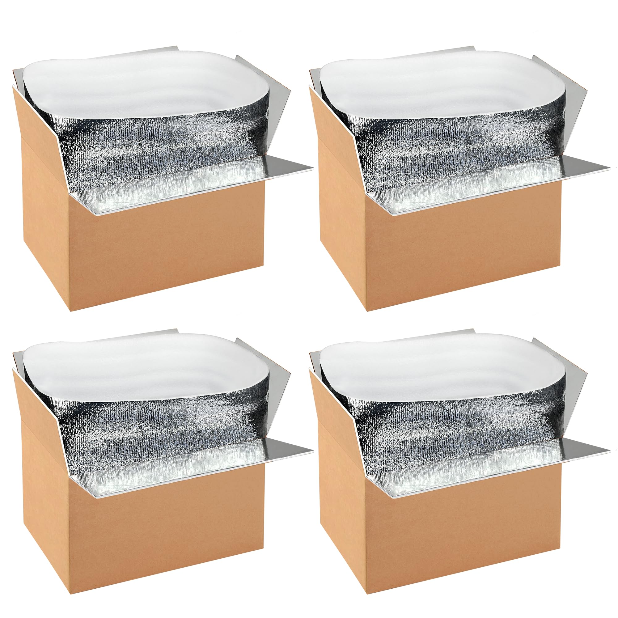 Yssoa 4 Pack Insulated Shipping Boxes With Aluminum Foil Liner,Thermal Insulation Cold Pack Shipping Boxes For Frozen, Reusable