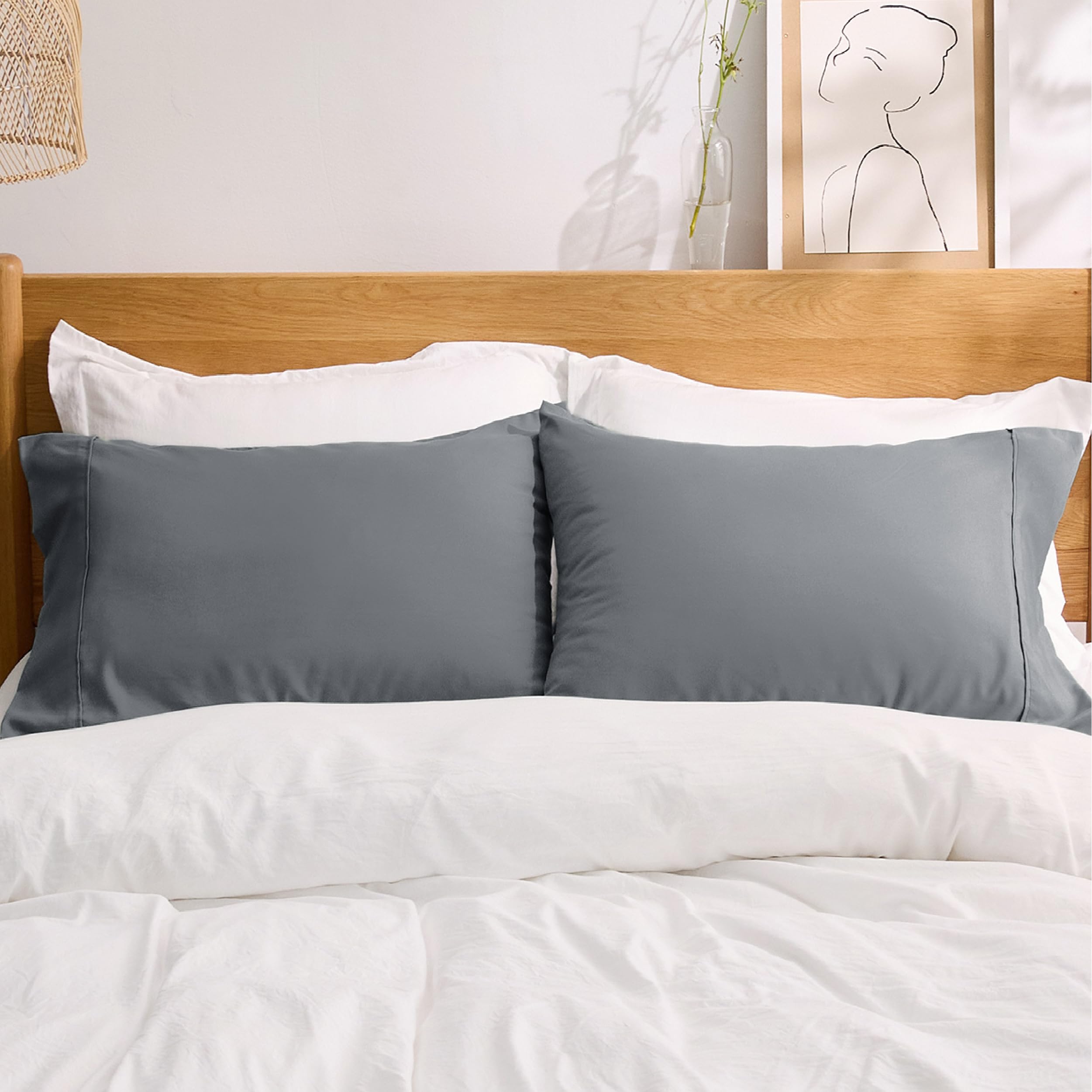 Bedsure King Size Pillow Cases Set Of 2 - Dark Grey Polyester Microfiber Pillowcases 2 Pack, Super Soft Pillow Case Cover With Envelop Closure, 20X36 Inches