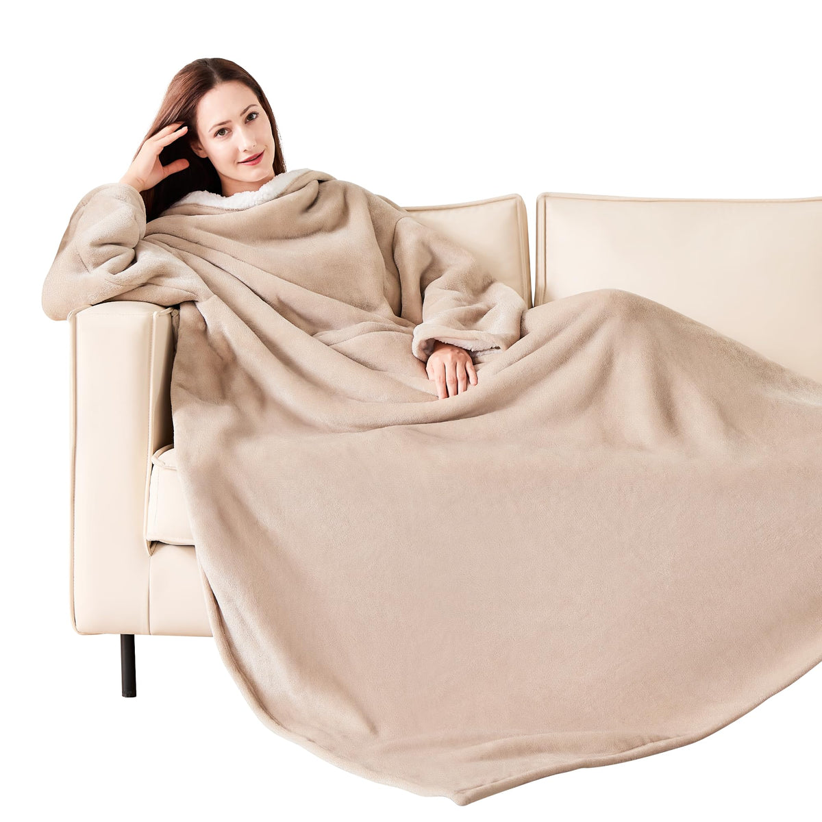 Nord Eco Wearable Blanket With Sleeves, Cozy Wearable Blanket With Arms And Pockets For Women Men, Warm Tv Wrap Throw Blanket Ro