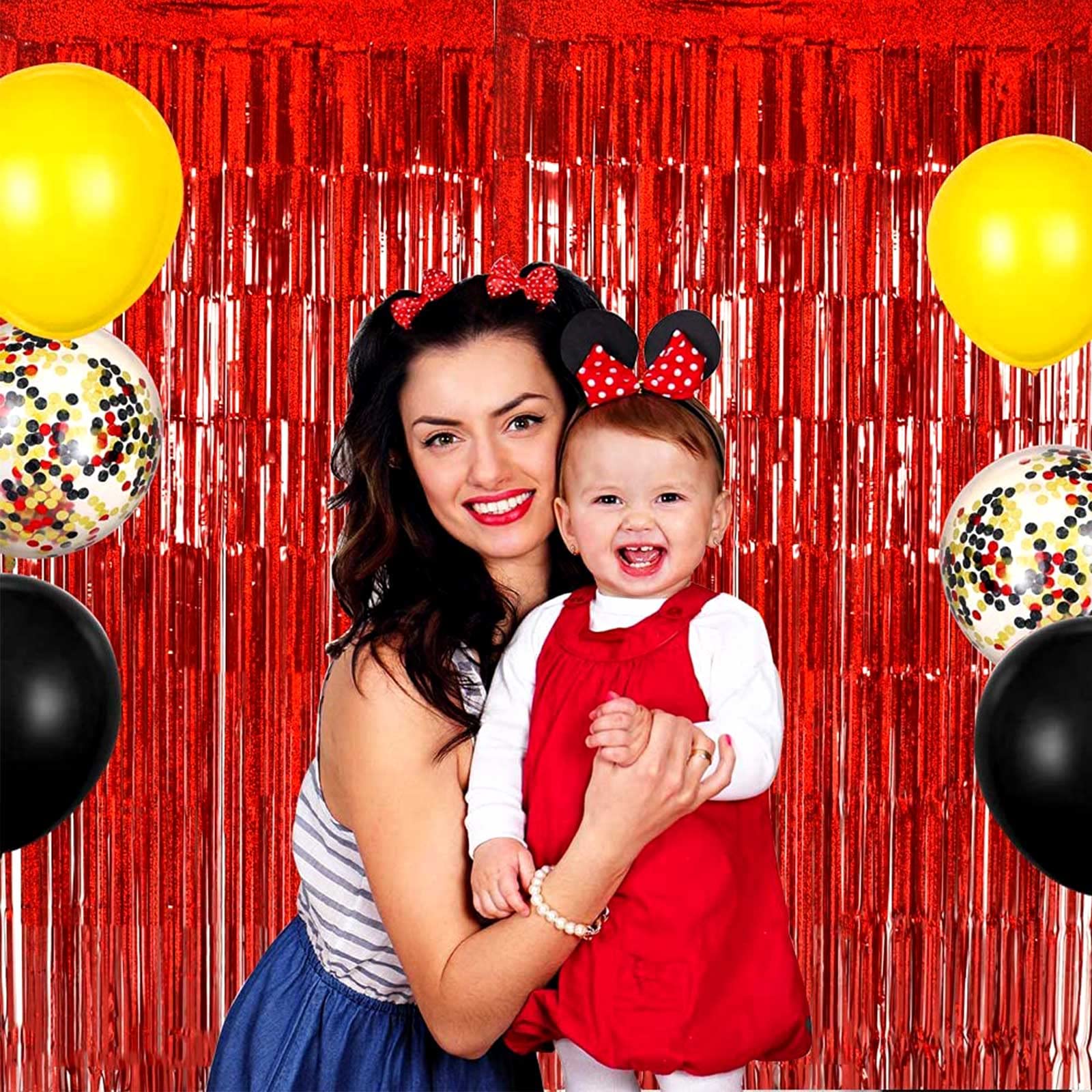 4 Pack Red Tinsel Foil Fringe Curtain Backdrop, 3.28Ft X 8.2Ft Metallic Streamers For Photo Booth Props Wedding Bridal Shower Ba