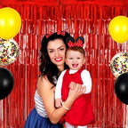 4 Pack Red Tinsel Foil Fringe Curtain Backdrop, 3.28Ft X 8.2Ft Metallic Streamers For Photo Booth Props Wedding Bridal Shower Ba