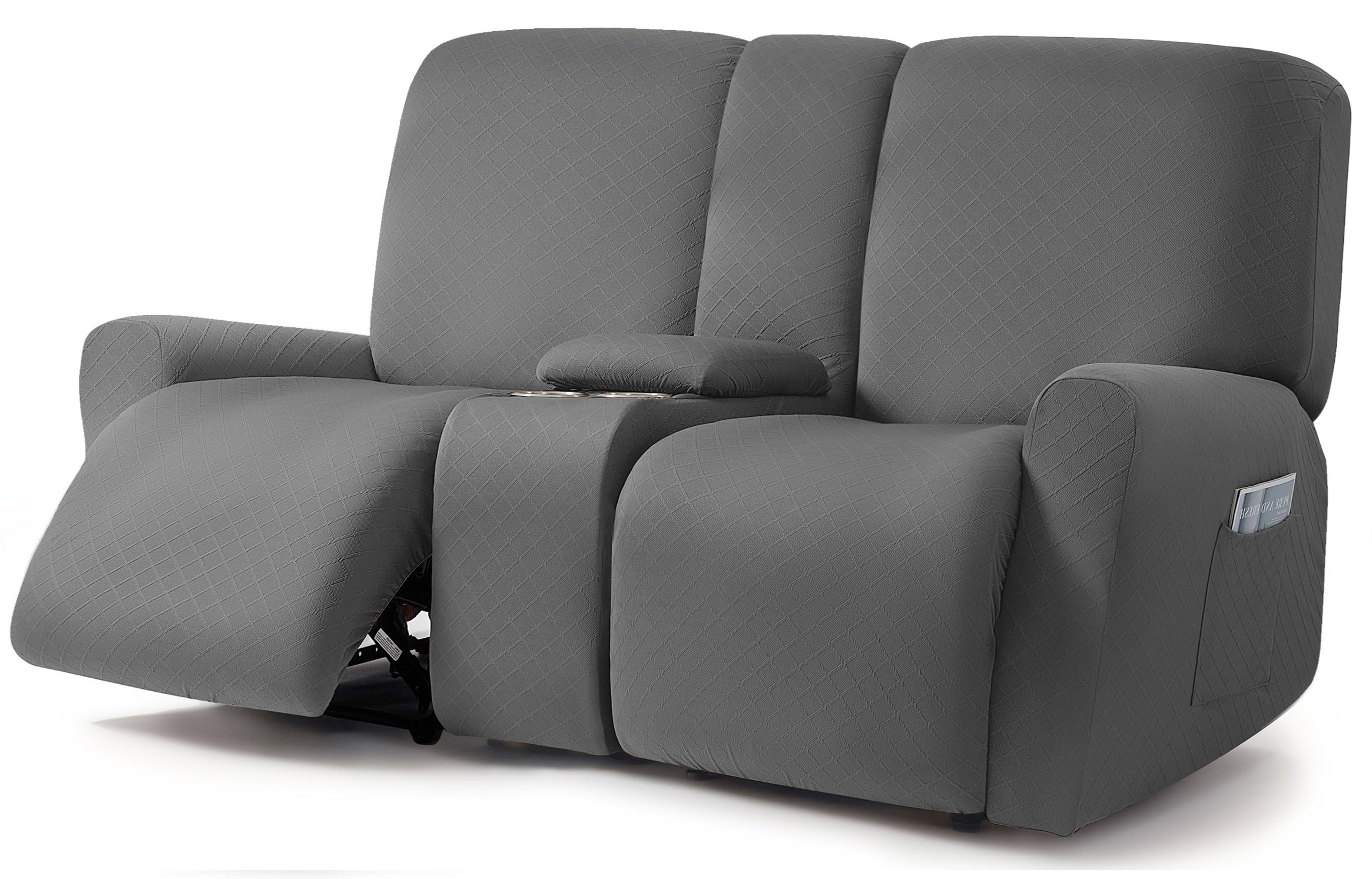 ULTICOR Squared Jacquard Design Reclining Loveseat with Middle Console Slipcover, 8-Piece Stretch Sofa Covers, 2 seat Loveseat R