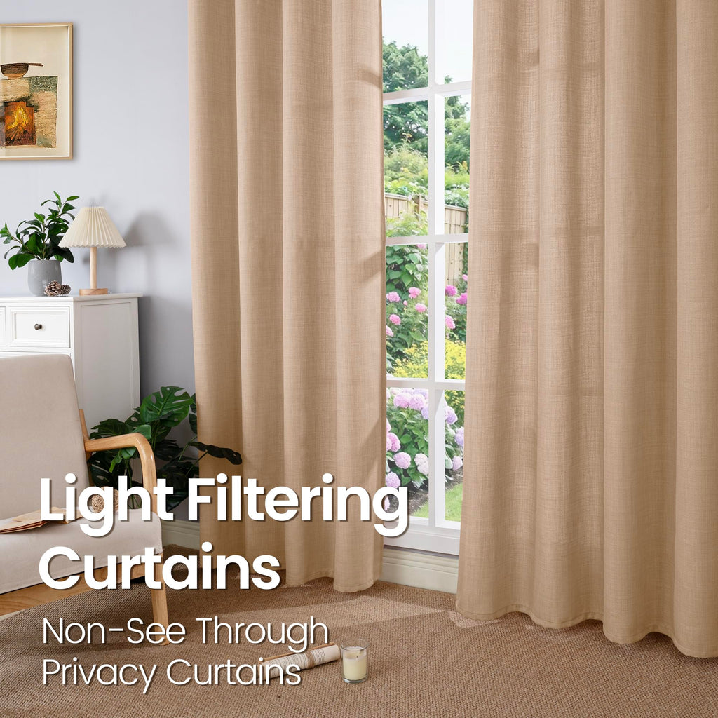 Bgment Curtains 45 Inch Length 2 Panels Set For Bedroom, Grommet Thick Linen Look Burlap Textured Light Filtering Privacy Window Drapes For Farmhouse Living Room, 42 X 45 Inch, Tan