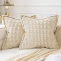 Miulee Cream White Corduroy Decorative Throw Pillow Covers Pack Of 2 Soft Striped Pillows Pillowcases With Broad Edge Modern Christmas Winter Cute Boho Home Decor For Couch Sofa Bed 20X20 Inch