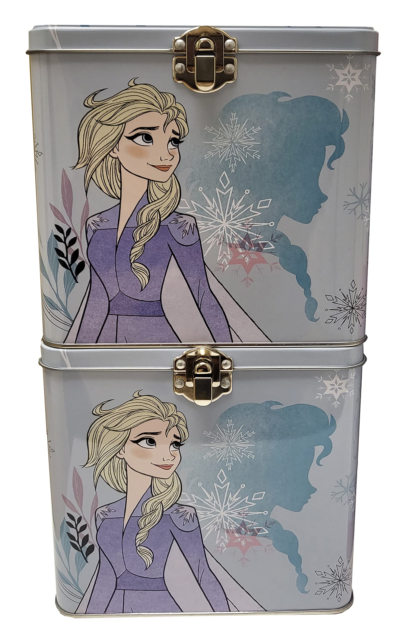 The Tin Box Company Disney Frozen Stack Store And Carry Tin. Stackable Tin Box With Handle,Blue And White Xl