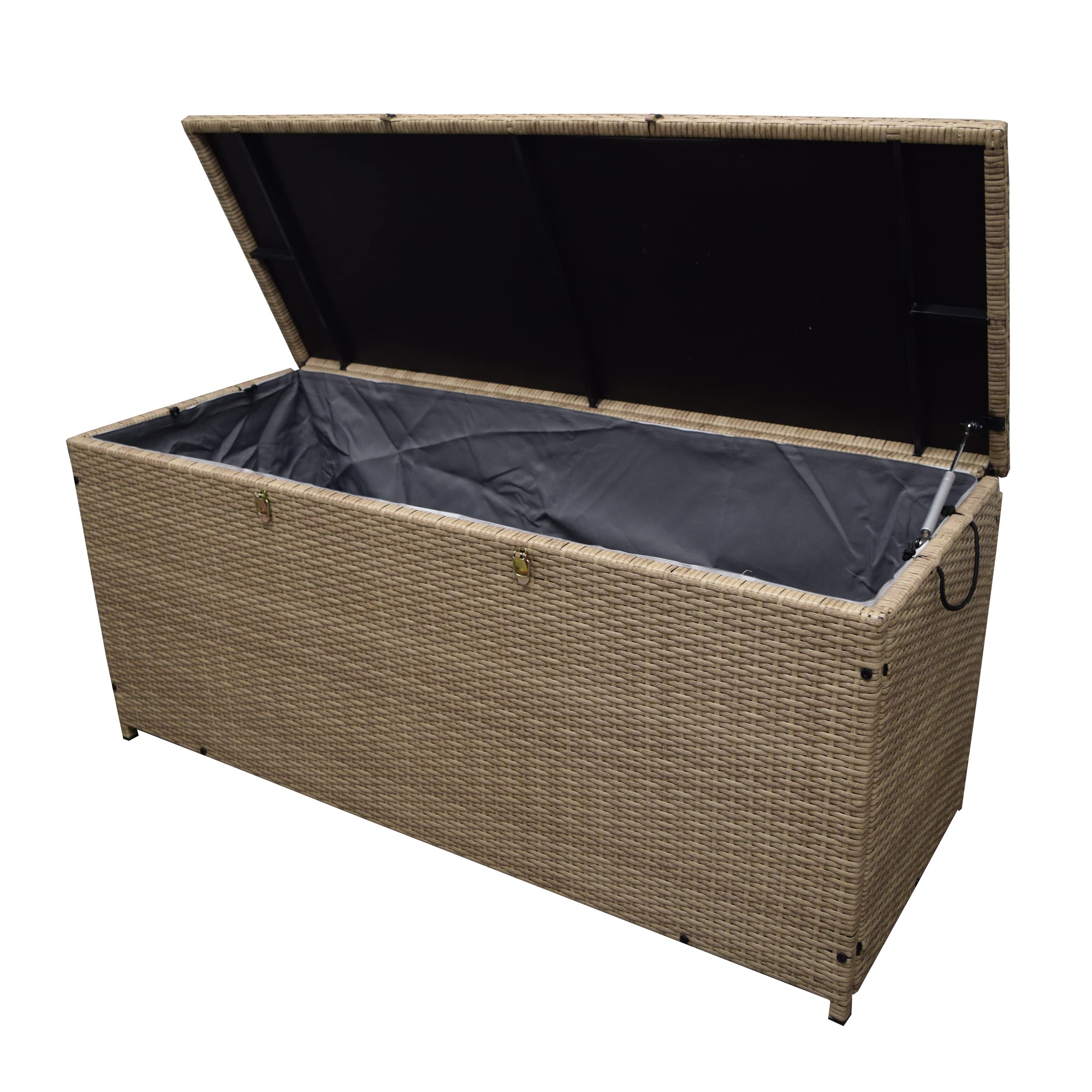 Oakland Living Tan Indoor And Outdoor Balcony Patio Deck Porch Pool 113 Gallon Wicker Storage Box Trunk Bin With Metal Frame