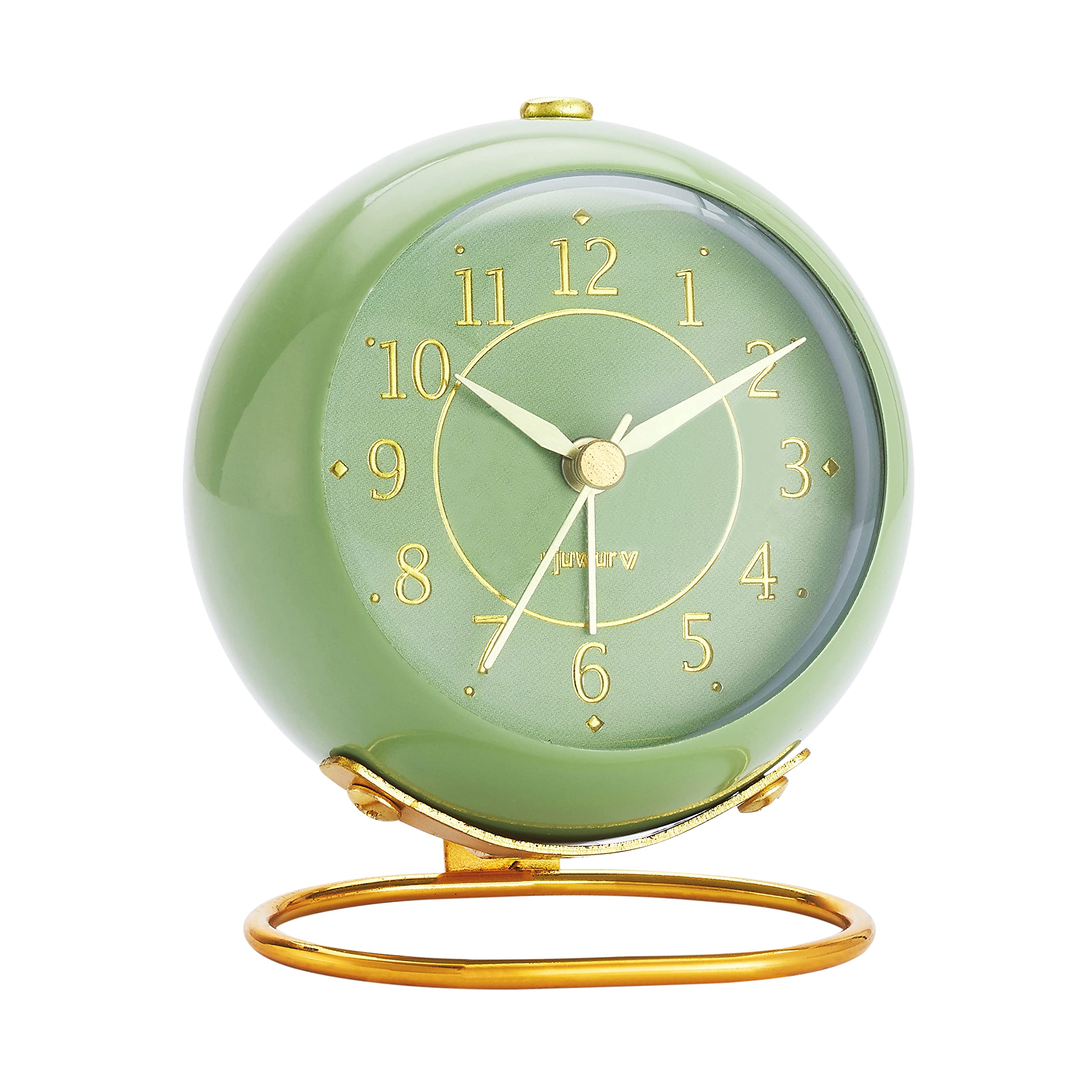rjuwurv Metal Desk Clock, Retro Bedroom Table Vintage Analog Alarm Clock, Silent Non-Ticking Gold Clock, Bedside D  cor(Olive-Gr