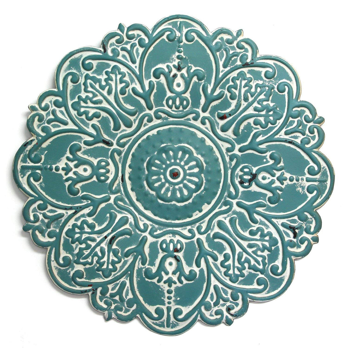 HomeRoots Metal 13' X 0.5' X 13' Blue Small Blue Medallion Wall Decor