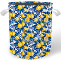 Cilrii Navy Blue Lemon Laundry Basket, Mediterranean Tiles Summer Italian Lemons Botanical Laundry Basket Hamper Waterproof Coll