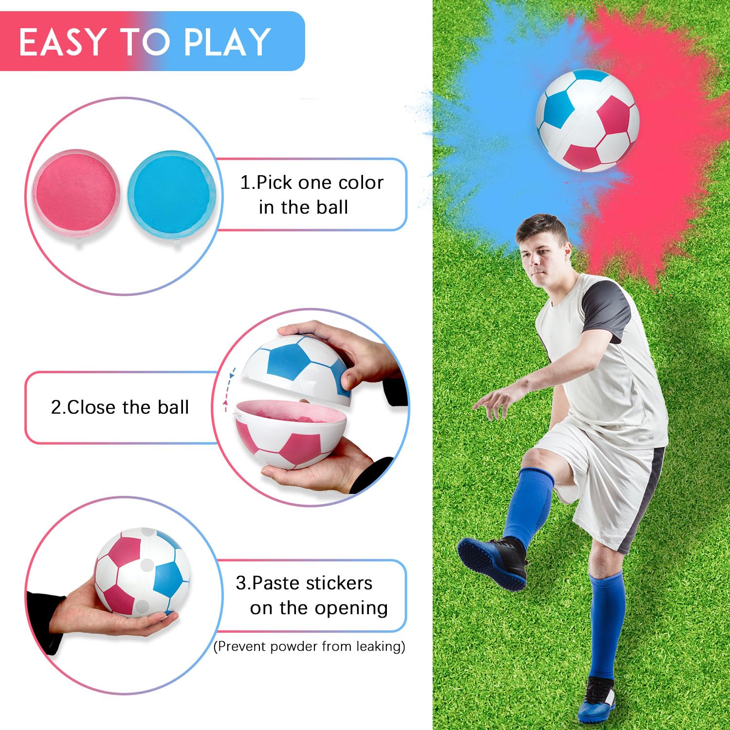 Gender Reveal Soccer Ball With Powder, Revelacion De Sexo De Bebe 2 Big Bags Of Pink And Blue Gender Reveal Powder For Boy Or Gi
