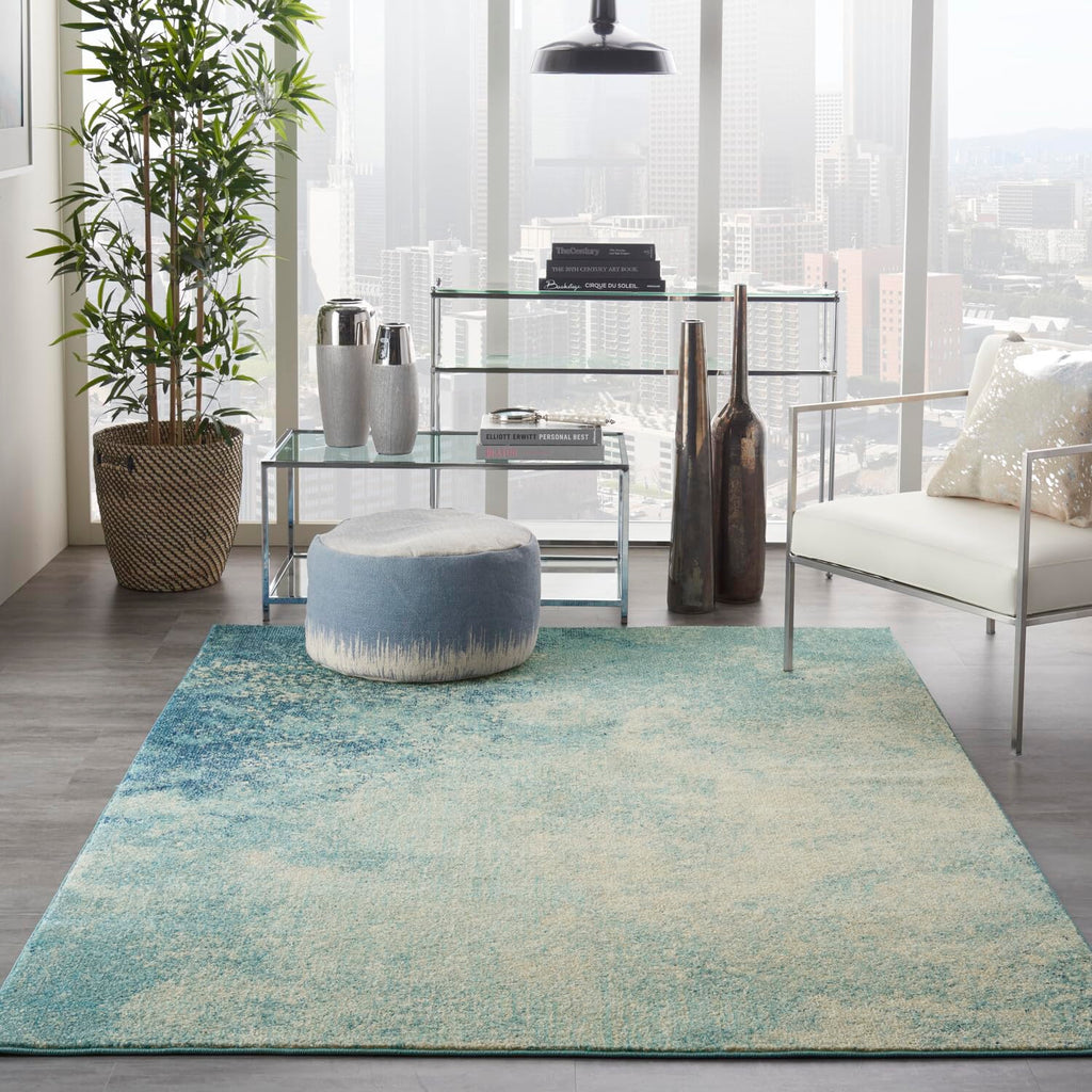 Nourison Passion Navy/Light Blue 3'9'' X 5'9'' Area-Rug, Modern, Abstract, Easy-Cleaning, Non Shedding, Bed Room, Living Room, D