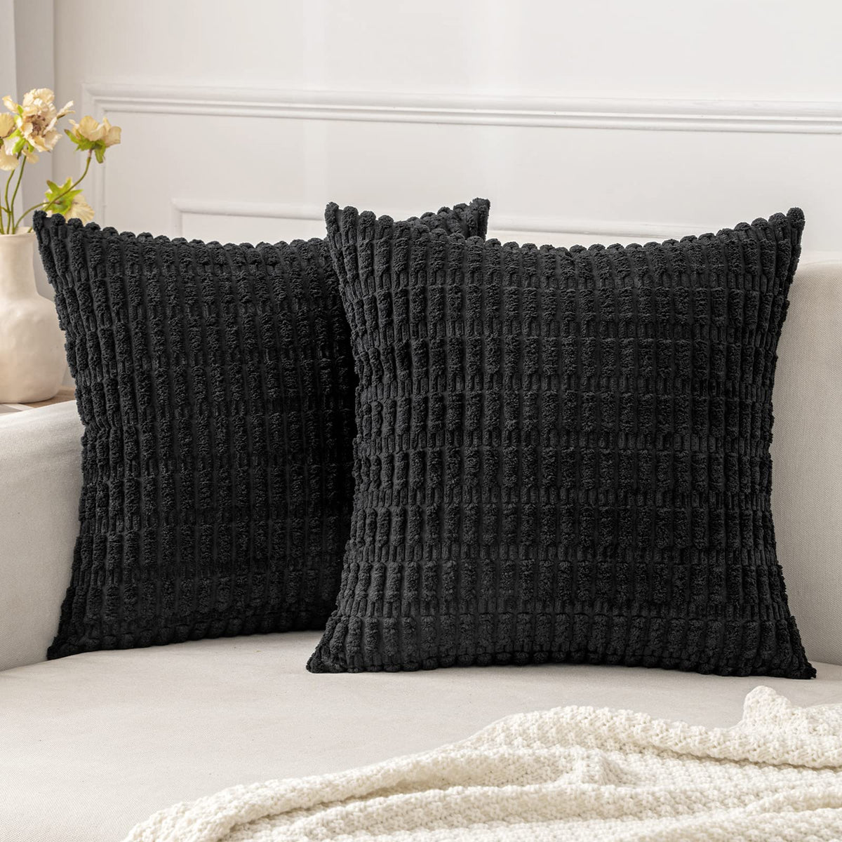 Miulee Pack Of 2 Corduroy Decorative Throw Pillow Covers 18X18 Inch Soft Boho Striped Pillow Covers Modern Farmhouse Home Decor