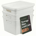 BINO | Plastic Storage Bins with Lids, 22 Liter  3 Pack, White | THE BRAIDED COLLECTION | Plastic Bins for Organization Woven S