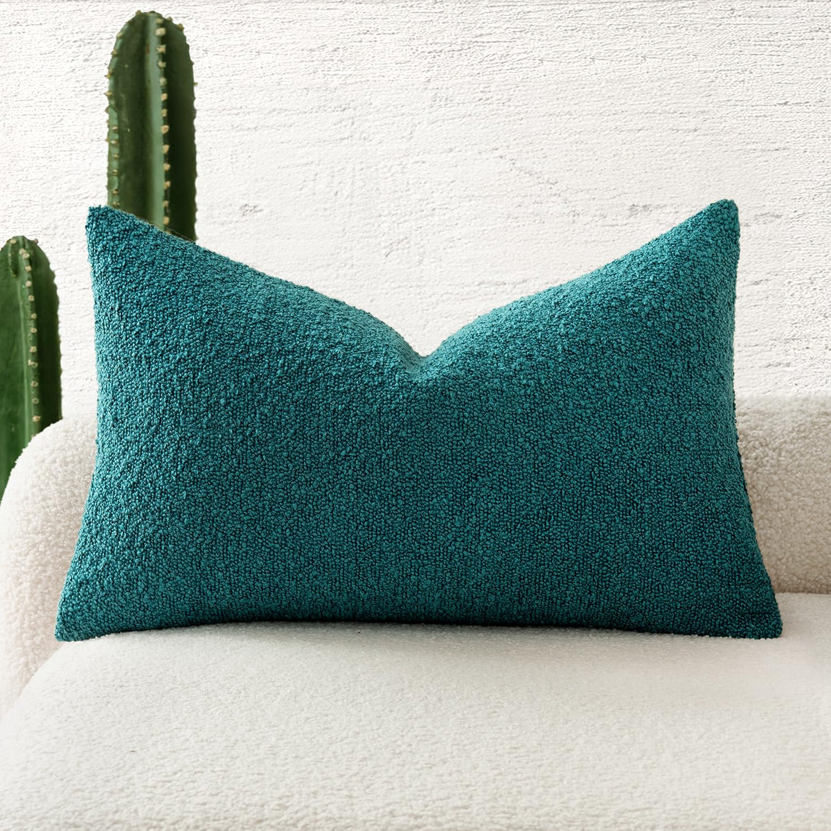 Miulee Textured Boucle Throw Pillow Cover Teal Accent Solid Lumbar Spring Pillow Case Decorative Soft Pack Of 1 Couch Cushion Ch