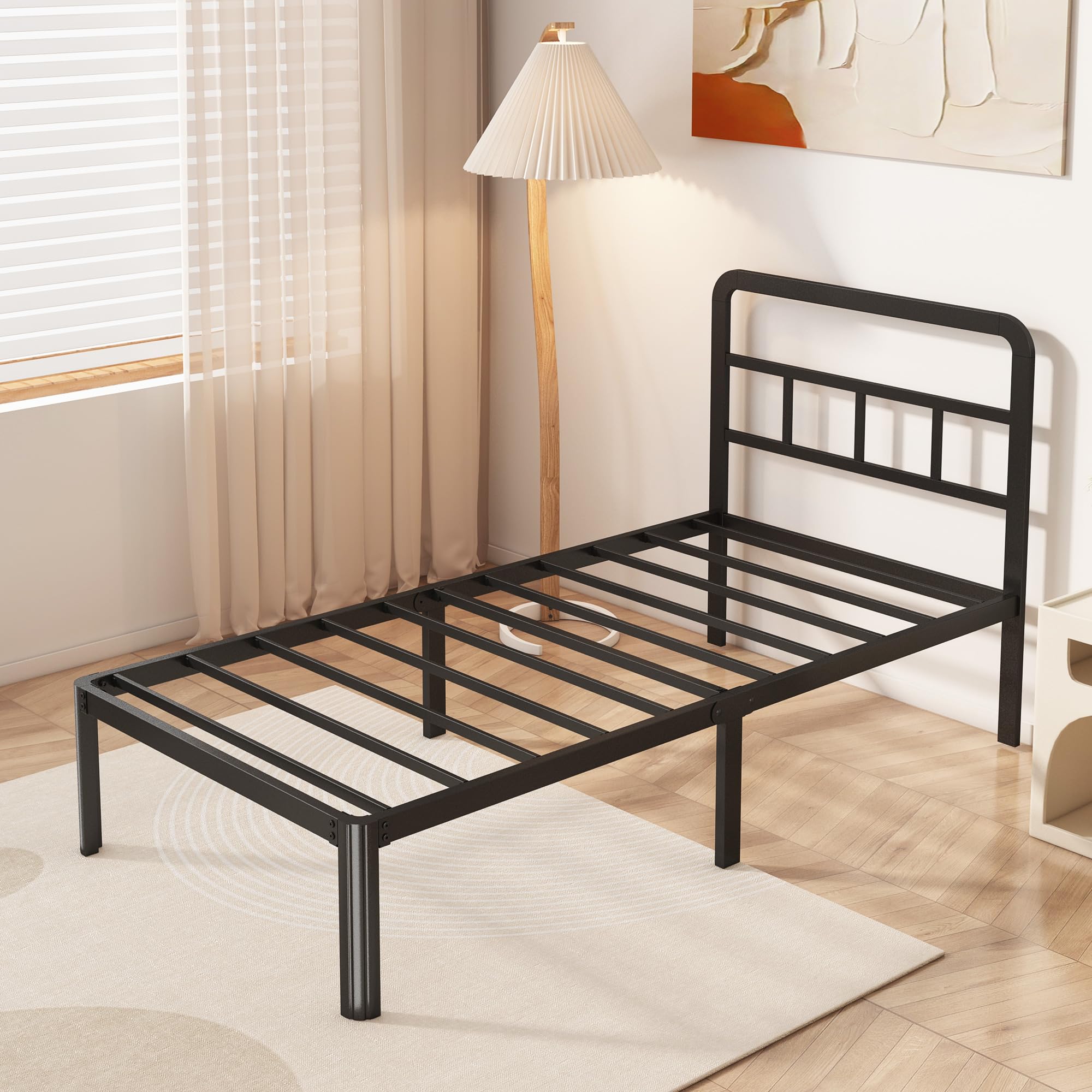 Yicensen 14 Inch Twin Xl Bed Frame With Headboard, Heavy Duty Metal Xl Twin Platform Bed Frame With Rounded Corner Legs, No Box