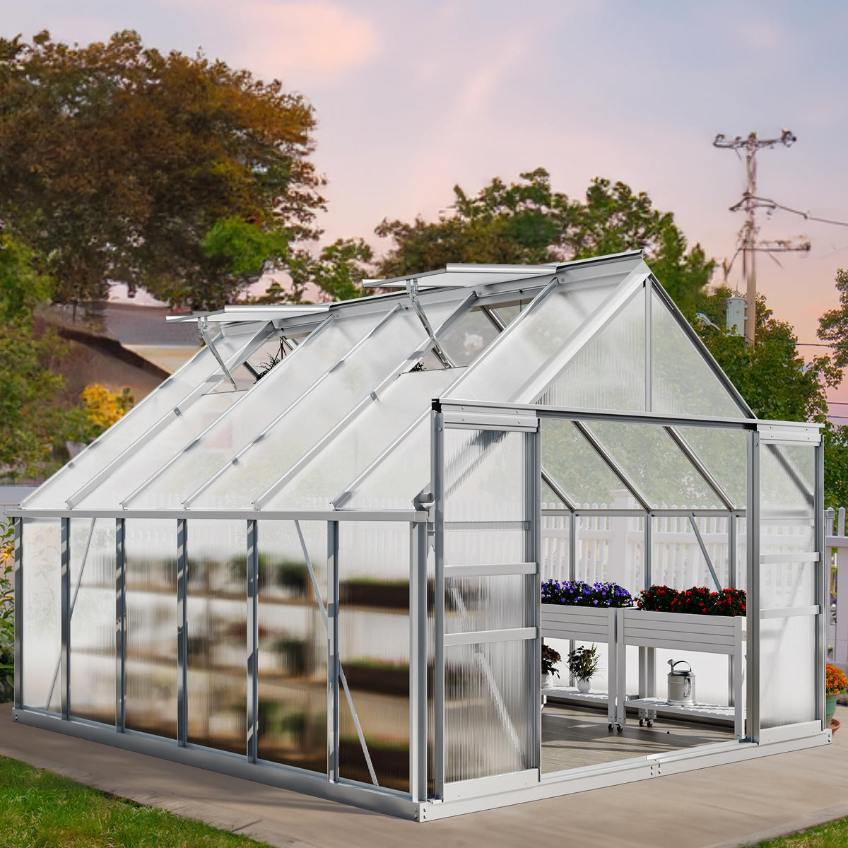 Yitahome 10X12Ft Polycarbonate Greenhouse Large Heavy Duty Green Houses Outdoor Aluminum Greenhouses With Sliding Doors Vent Win