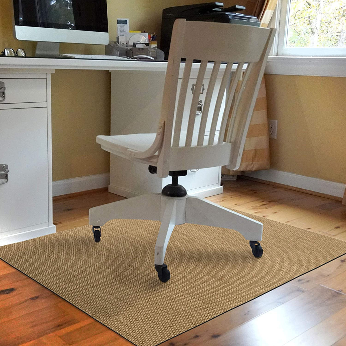 Bungalow Flooring Barbury Weave 9To5 Desk Chair Mat, 3' X 4', Made In Usa, Stain-Resistant, Anti-Slip Rubber Backing, Khaki
