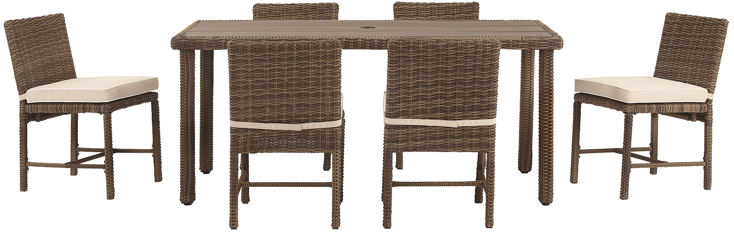 Crosley Furniture Bradenton 7-Piece Outdoor Dining Set for 6, Wicker Patio Table and Chairs for Backyard, Weathered Brown with Sand Cushions