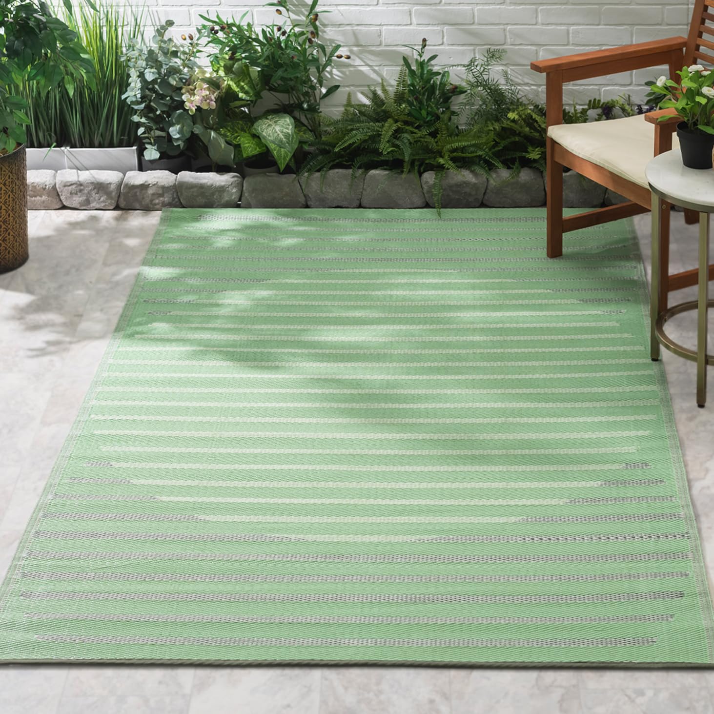 Fab Habitat Striped Outdoor Rug - Waterproof, Fade Resistant, Crease-Free - Premium Recycled Plastic - Patio, Porch, Deck, Balco