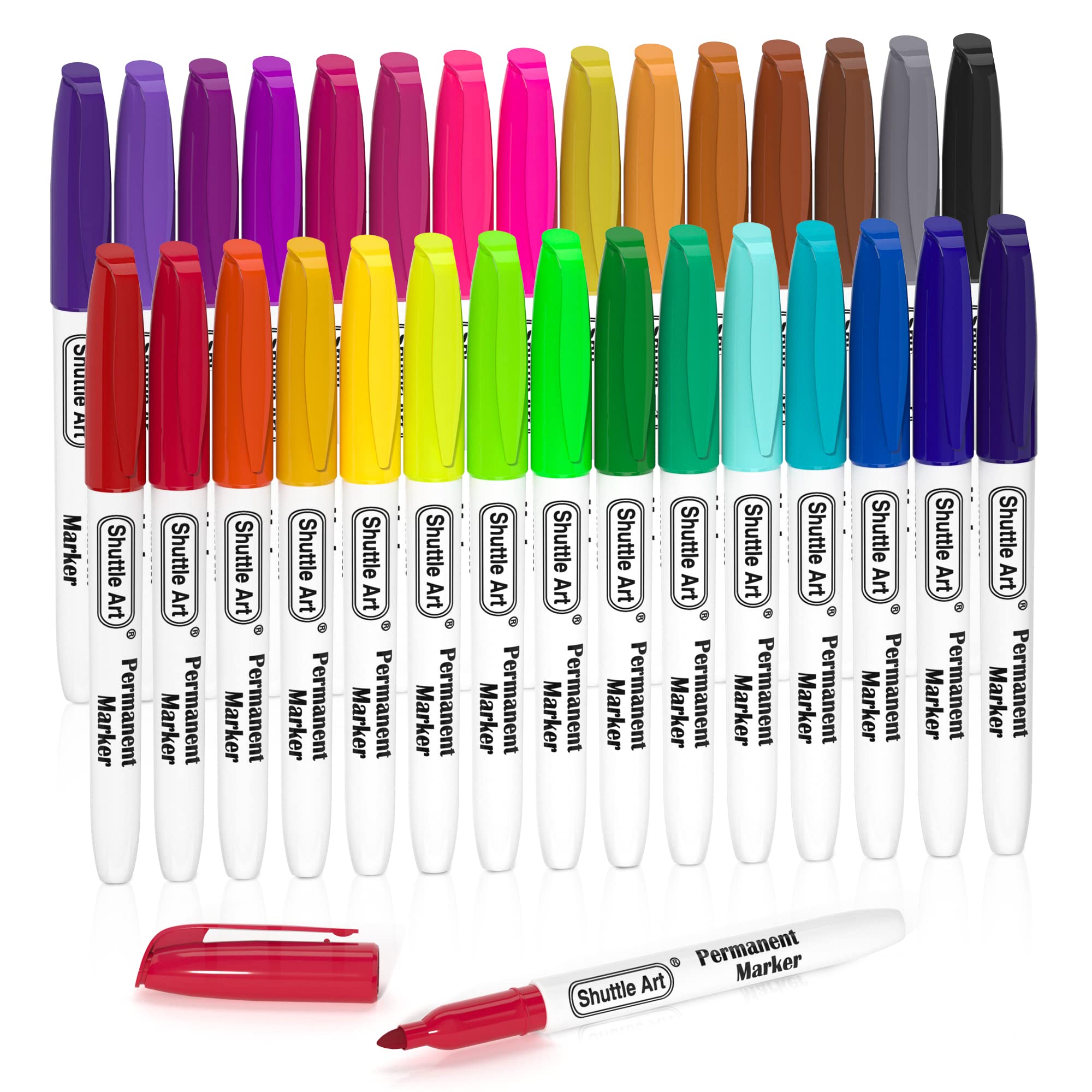 Shuttle Art 30 Colors Permanent Markers, Fine Point, Assorted Colors, Works On Plastic,Wood,Stone,Metal And Glass For Kids Adult