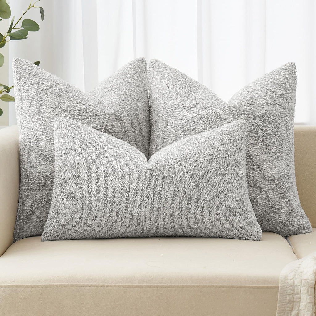Miulee 18X18 Inch Decorative Pillow Covers For Couch Bed Set Of 2 Textured Boucle Neutral Throw Pillows Light Grey Accent Solid Cushion Pillowcase Cozy Soft Chair Sofa Livingroom Home Decor