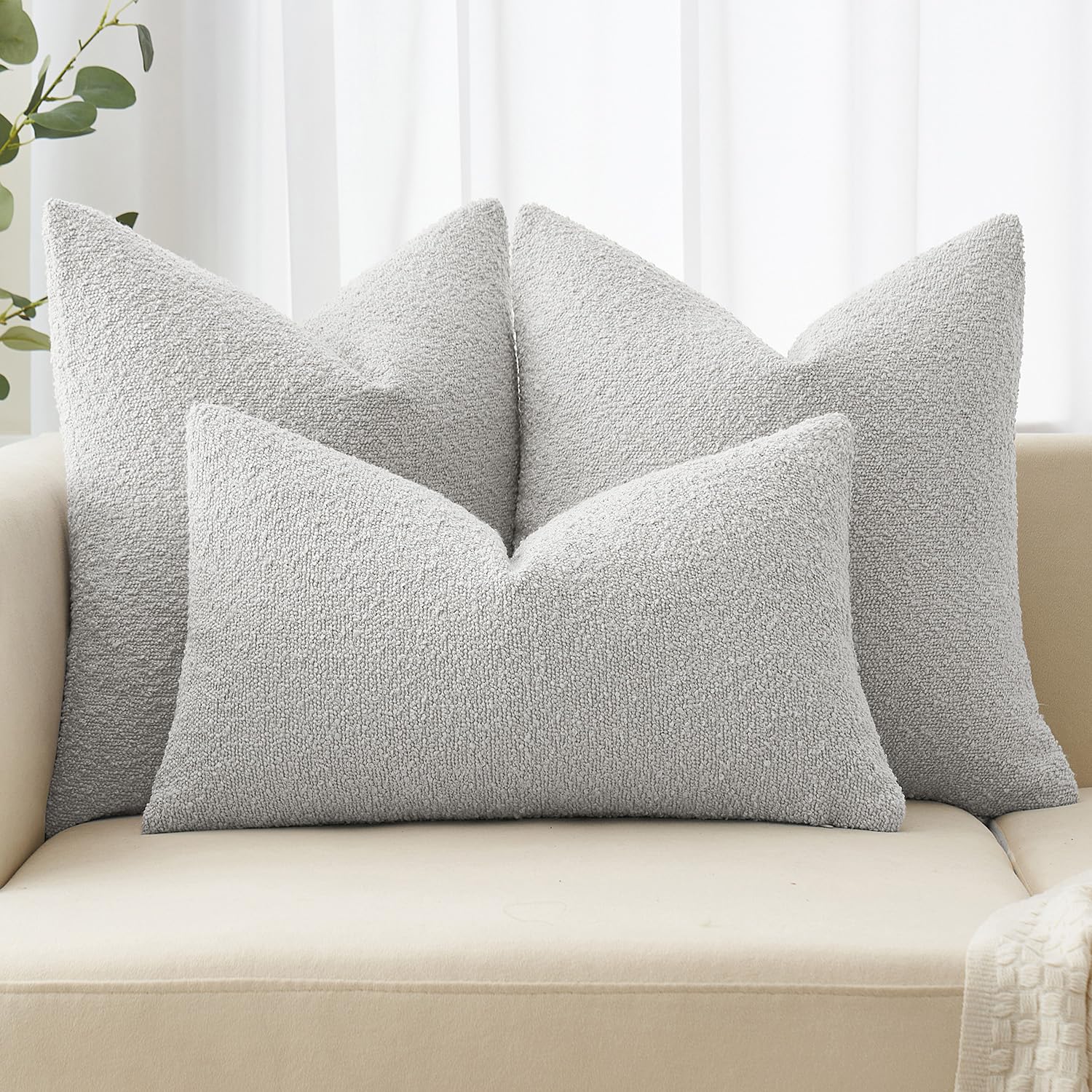 Miulee 18X18 Inch Decorative Pillow Covers For Couch Bed Set Of 2 Textured Boucle Neutral Throw Pillows Light Grey Accent Solid Cushion Pillowcase Cozy Soft Chair Sofa Livingroom Home Decor