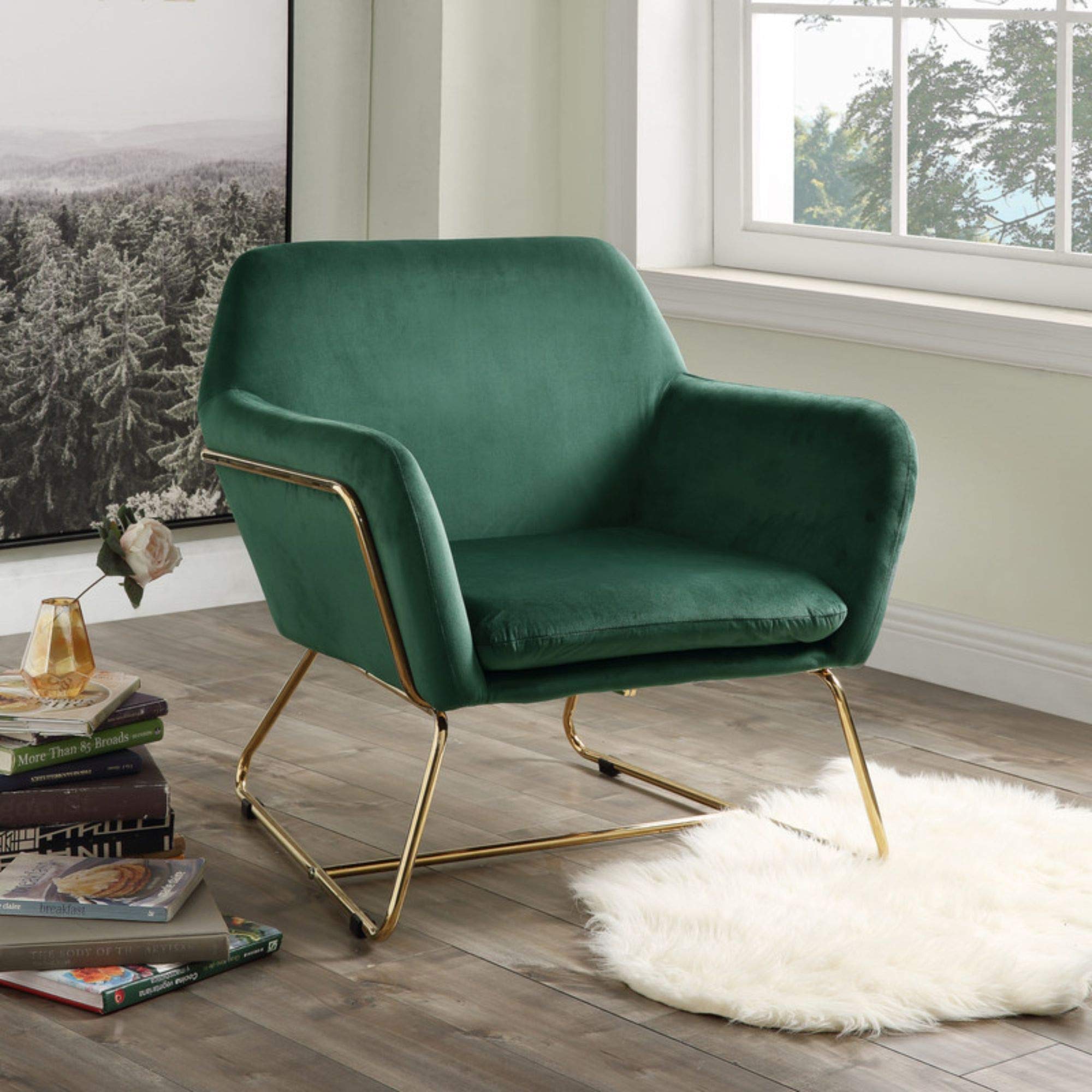 Lilola Home Keira Green Velvet Accent Chair with Metal Base