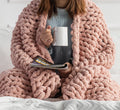 Chunky Knit Blanket Throw - 50'X60' 3.7 Lbs.- Soft Chenille Yarn Knitted Blanket -Machine Washable Crochet Blanket - Handmade