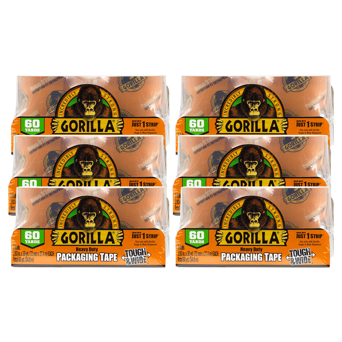 Gorilla Packing Tape Tough & Wide Refill For Moving, Shipping And Storage, 2.83' X 30 Yd, 2 Rolls (Pack Of 6)