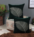 Decoghar | Green Handmade Sofa Cushion Covers | Golden Zari Leaf Embroidered Square Throw Pillow Cushion Covers For Room DCor |