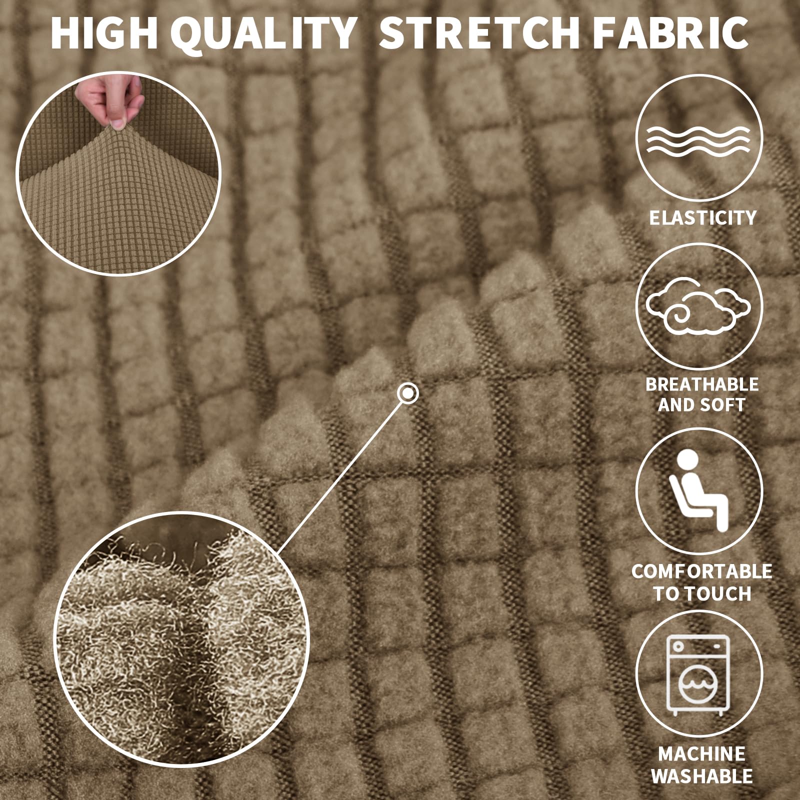 Jiviner High Stretch 1-Piece Jacquard Small Checks Couch Covers For 2 Cushion Couch Anti Slip Love Seat Sofa Covers Loveseat Slipcovers Protector For Kids Pets (Loveseat, Brown)