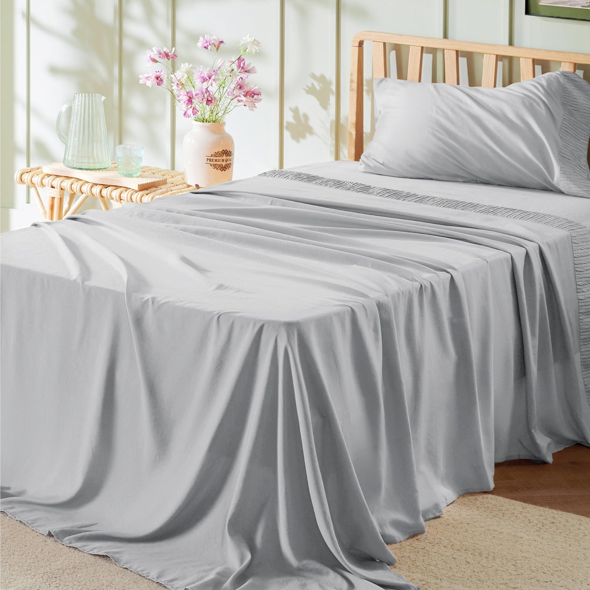 Bedsure Twin Sheets Set - Soft Twin Bed Sheets For Boys And Girls, 3 Pieces Hotel Luxury Light Grey Sheets Twin, Easy Care Polye